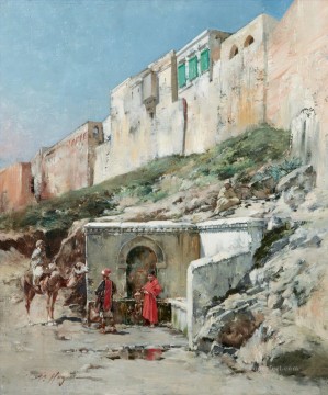 HALTE DEVANT UNE FONTAINE BREAK AT A FOUNTAIN Victor Huguet Orientalist Oil Paintings